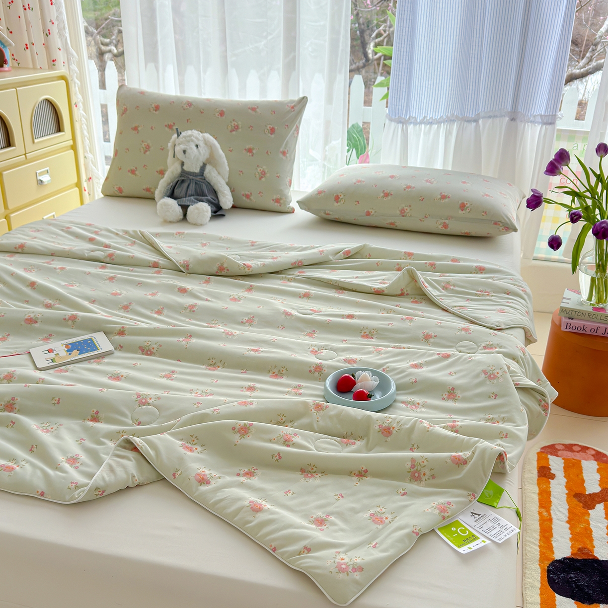 91家纺网 家纺一手货源 找家纺 弗苓家纺 2026新款麻绳款锦氨凉感丝夏被夏凉被空调被 春意