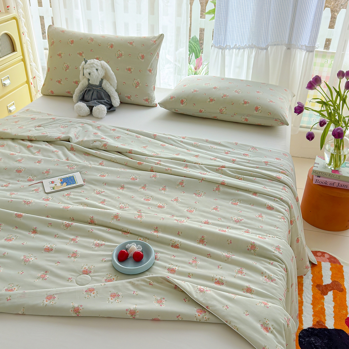 91家纺网 家纺一手货源 找家纺 弗苓家纺 2026新款麻绳款锦氨凉感丝夏被夏凉被空调被 春意