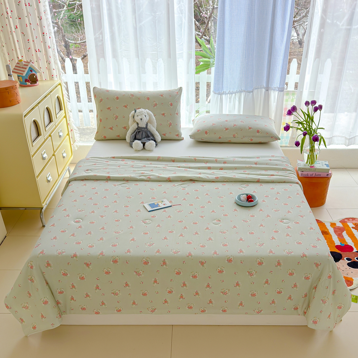 91家纺网 家纺一手货源 找家纺 弗苓家纺 2026新款麻绳款锦氨凉感丝夏被夏凉被空调被 春意