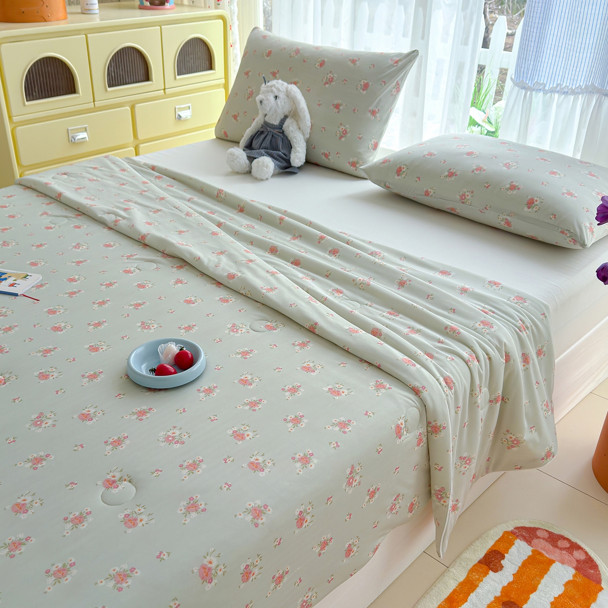 91家纺网 家纺一手货源 找家纺 弗苓家纺 2026新款麻绳款锦氨凉感丝夏被夏凉被空调被 春意