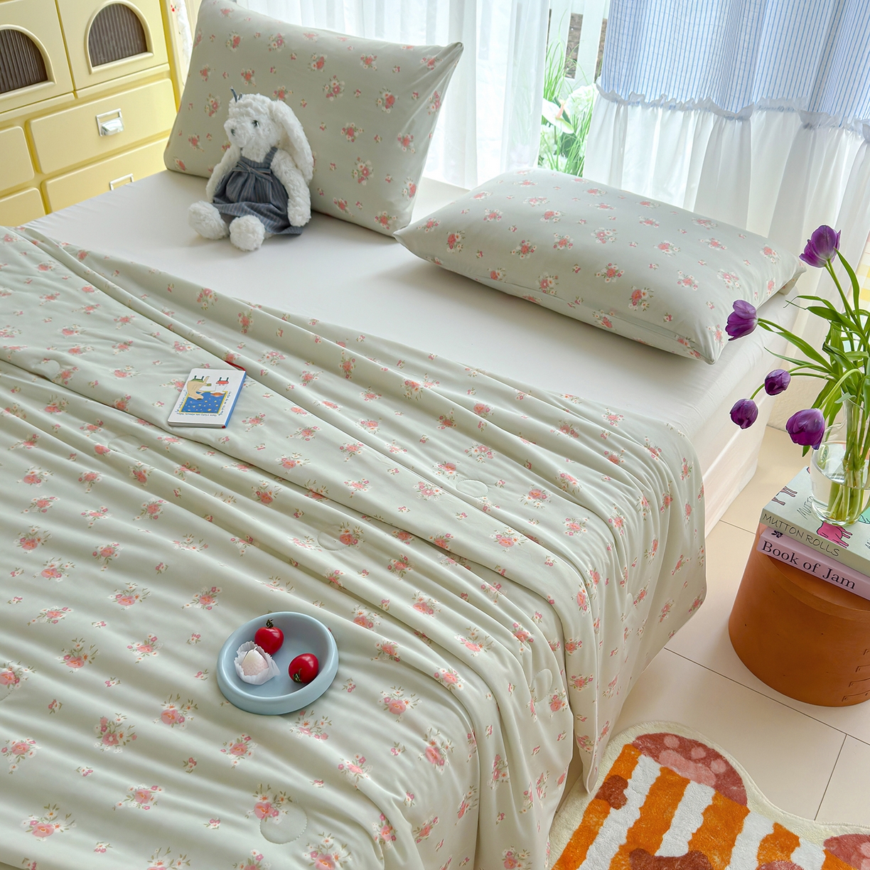 91家纺网 家纺一手货源 找家纺 弗苓家纺 2026新款麻绳款锦氨凉感丝夏被夏凉被空调被 春意