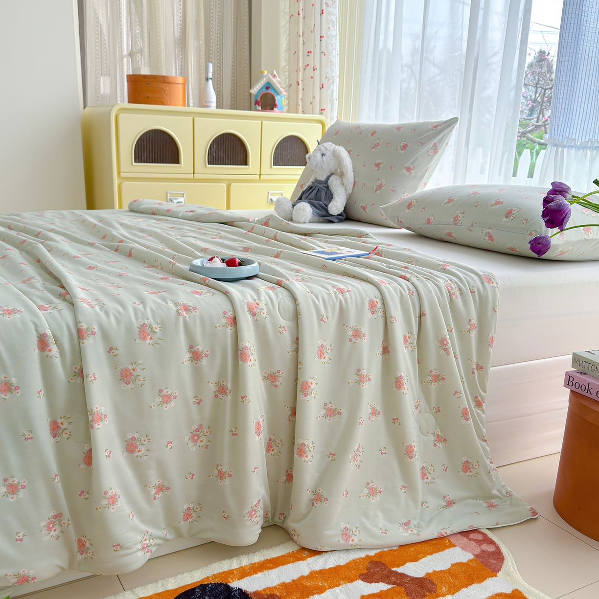 91家纺网 家纺一手货源 找家纺 弗苓家纺 2026新款麻绳款锦氨凉感丝夏被夏凉被空调被 春意