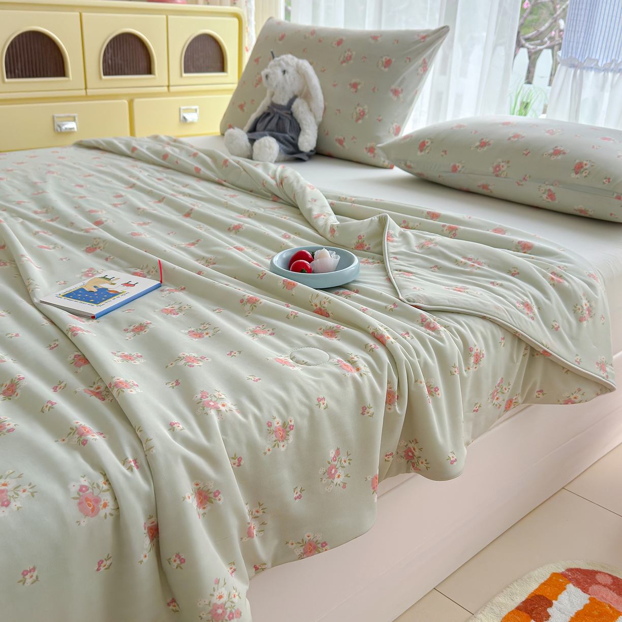 91家纺网 家纺一手货源 找家纺 弗苓家纺 2026新款麻绳款锦氨凉感丝夏被夏凉被空调被 春意