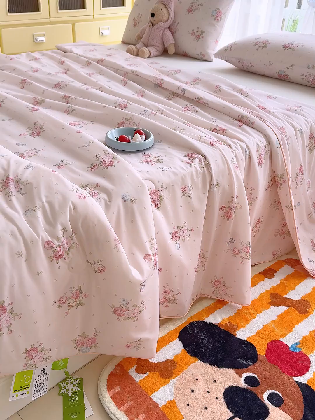 91家纺网 家纺一手货源 找家纺 弗苓家纺 2026新款麻绳款锦氨凉感丝夏被夏凉被空调被 粉樱花