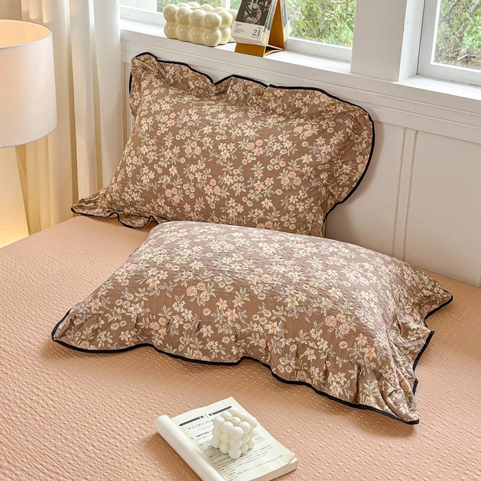 91家纺网 家纺一手货源 找家纺 利禾家纺 2026新款法式花边泡芙纱夏被四件套 桔园