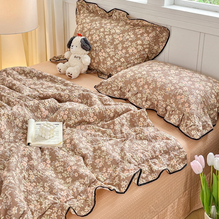 91家纺网 家纺一手货源 找家纺 利禾家纺 2026新款法式花边泡芙纱夏被四件套 桔园