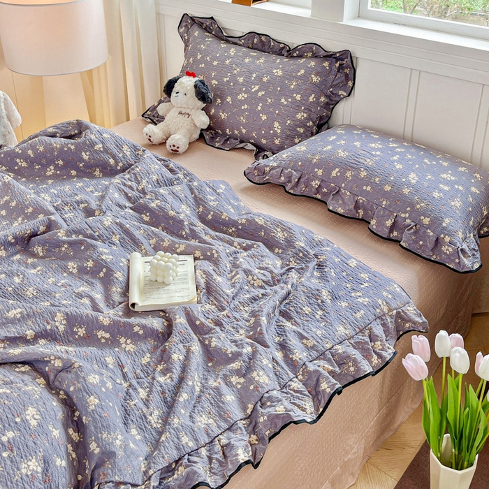 91家纺网 家纺一手货源 找家纺 利禾家纺 2026新款法式花边泡芙纱夏被四件套 米兰灰