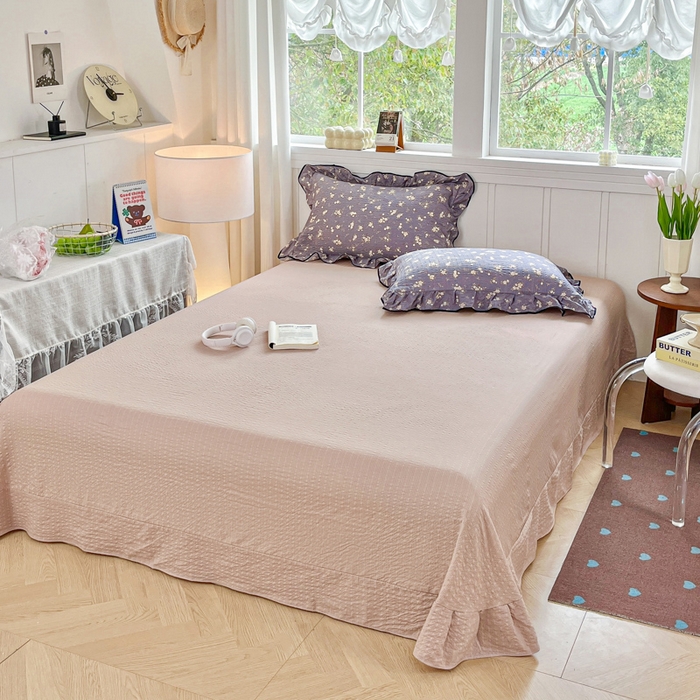 利禾家纺 2026新款法式花边泡芙纱夏被四件套 米兰灰