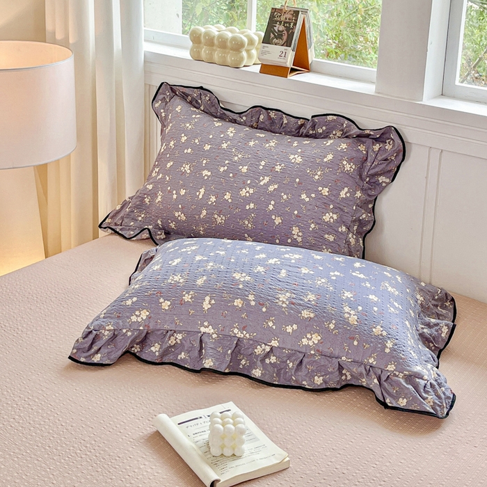 91家纺网 家纺一手货源 找家纺 利禾家纺 2026新款法式花边泡芙纱夏被四件套 米兰灰