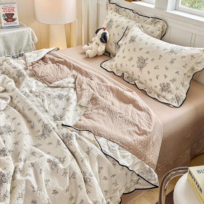 91家纺网 家纺一手货源 找家纺 利禾家纺 2026新款法式花边泡芙纱夏被四件套 南洋