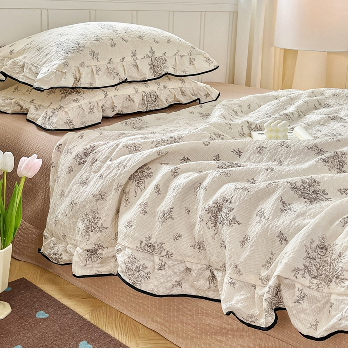 91家纺网 家纺一手货源 找家纺 利禾家纺 2026新款法式花边泡芙纱夏被四件套 南洋