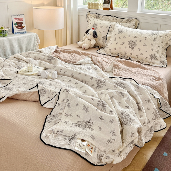 91家纺网 家纺一手货源 找家纺 利禾家纺 2026新款法式花边泡芙纱夏被四件套 南洋