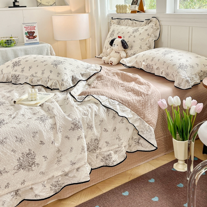 91家纺网 家纺一手货源 找家纺 利禾家纺 2026新款法式花边泡芙纱夏被四件套 南洋