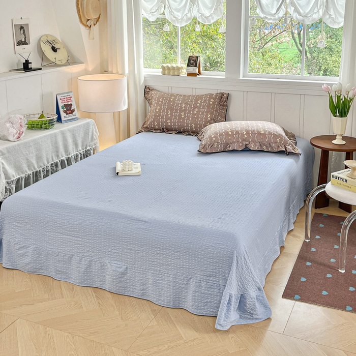 利禾家纺 2026新款法式花边泡芙纱夏被四件套 情人节咖