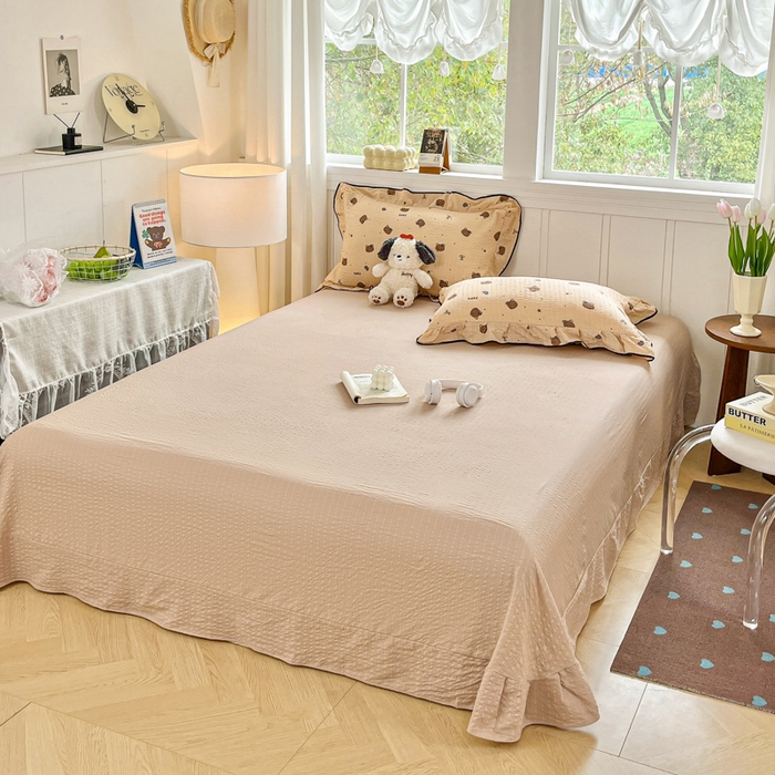 利禾家纺 2026新款法式花边泡芙纱夏被四件套 曲奇猫