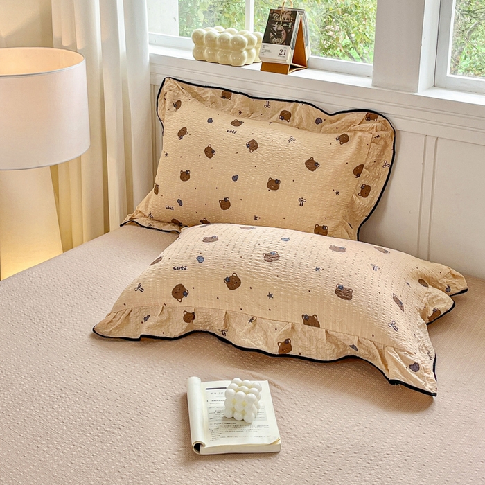 91家纺网 家纺一手货源 找家纺 利禾家纺 2026新款法式花边泡芙纱夏被四件套 曲奇猫