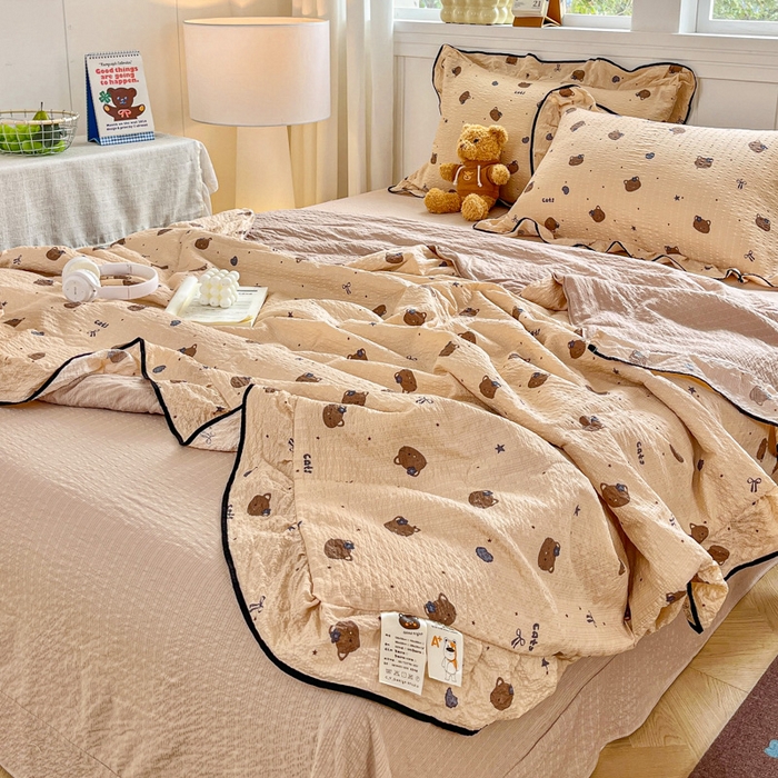 91家纺网 家纺一手货源 找家纺 利禾家纺 2026新款法式花边泡芙纱夏被四件套 曲奇猫