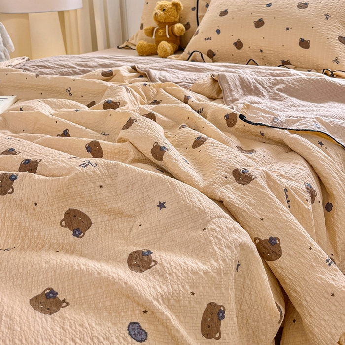 91家纺网 家纺一手货源 找家纺 利禾家纺 2026新款法式花边泡芙纱夏被四件套 曲奇猫