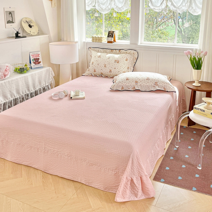 利禾家纺 2026新款法式花边泡芙纱夏被四件套 生日熊