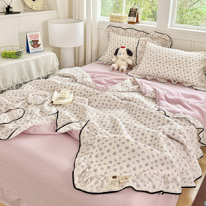 91家纺网 家纺一手货源 找家纺 利禾家纺 2026新款法式花边泡芙纱夏被四件套 香雪