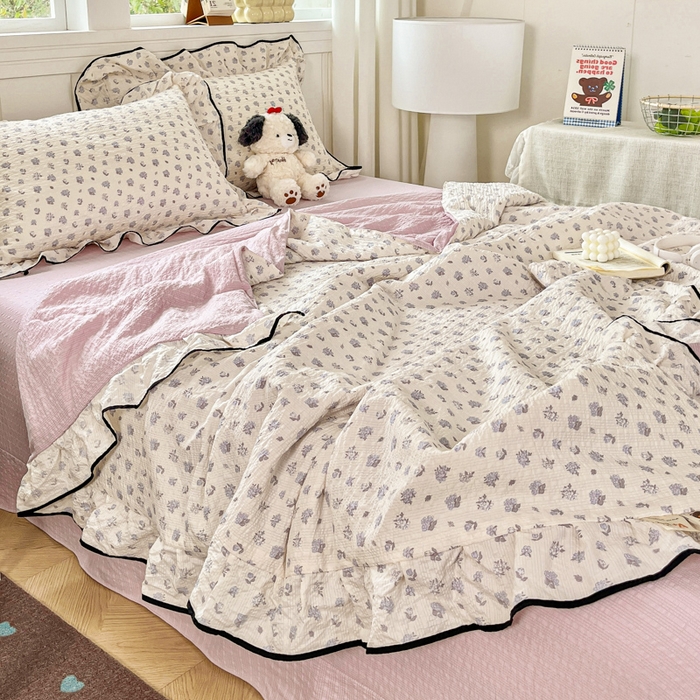 91家纺网 家纺一手货源 找家纺 利禾家纺 2026新款法式花边泡芙纱夏被四件套 香雪