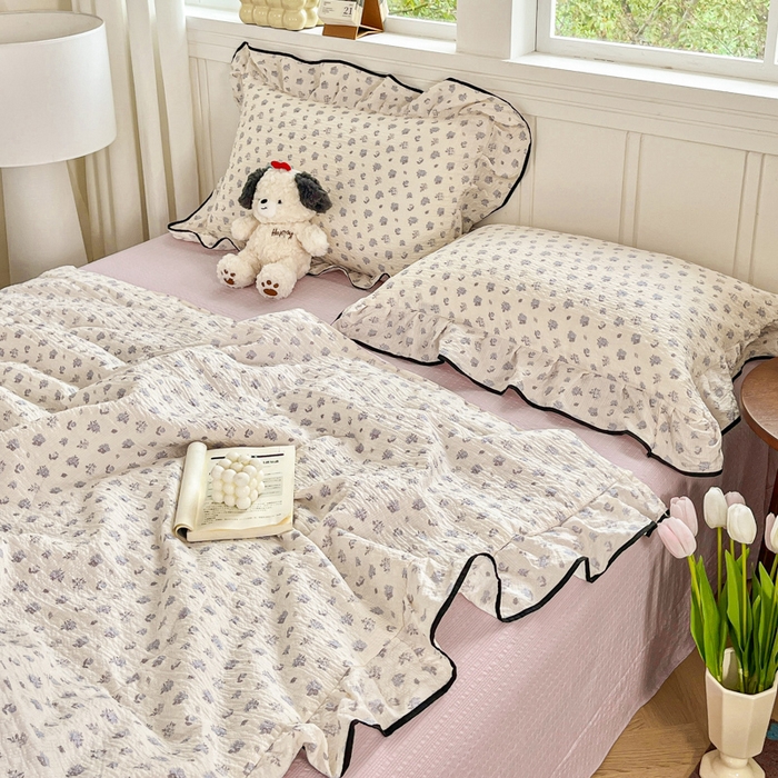 91家纺网 家纺一手货源 找家纺 利禾家纺 2026新款法式花边泡芙纱夏被四件套 香雪