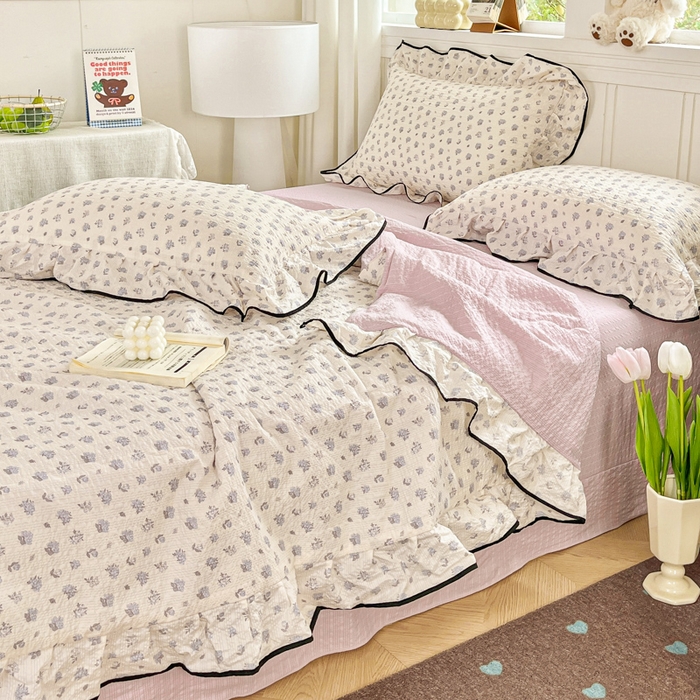 91家纺网 家纺一手货源 找家纺 利禾家纺 2026新款法式花边泡芙纱夏被四件套 香雪