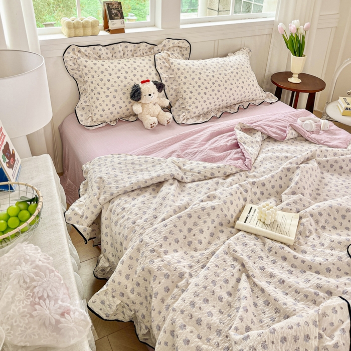 91家纺网 家纺一手货源 找家纺 利禾家纺 2026新款法式花边泡芙纱夏被四件套 香雪