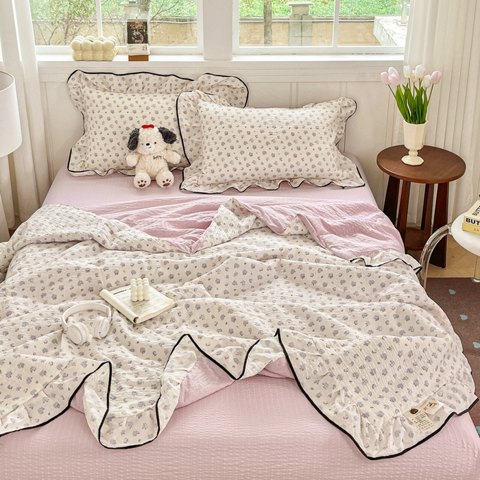 91家纺网 家纺一手货源 找家纺 利禾家纺 2026新款法式花边泡芙纱夏被四件套 香雪