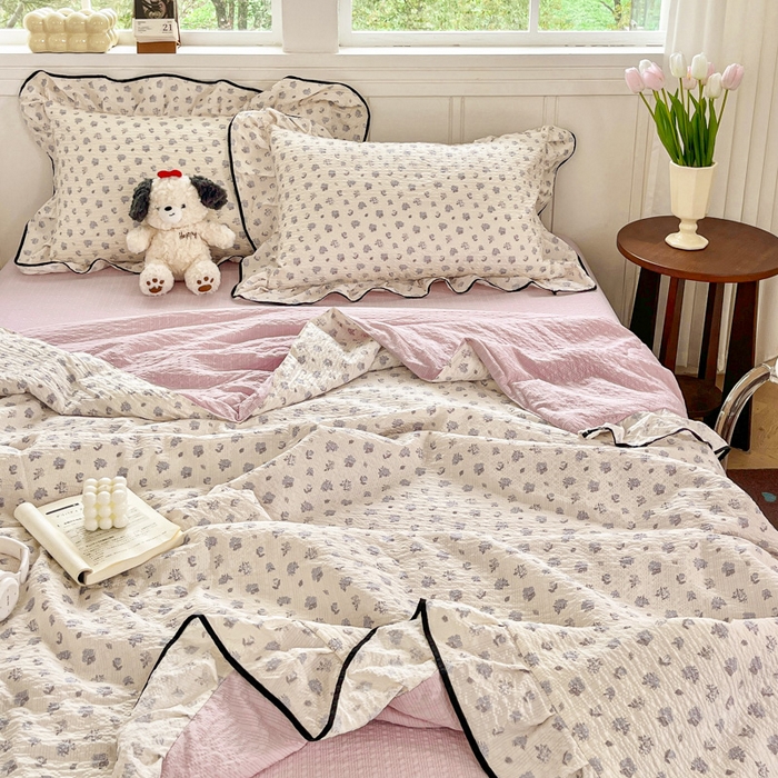 91家纺网 家纺一手货源 找家纺 利禾家纺 2026新款法式花边泡芙纱夏被四件套 香雪