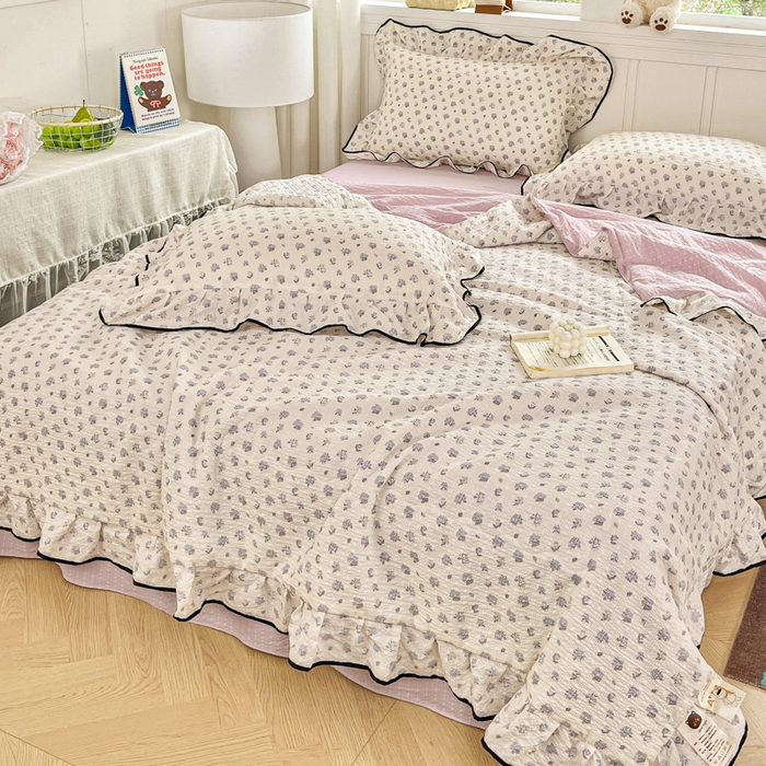 91家纺网 家纺一手货源 找家纺 利禾家纺 2026新款法式花边泡芙纱夏被四件套 香雪