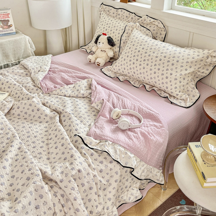 91家纺网 家纺一手货源 找家纺 利禾家纺 2026新款法式花边泡芙纱夏被四件套 香雪