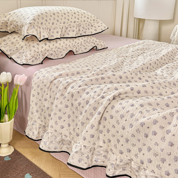 91家纺网 家纺一手货源 找家纺 利禾家纺 2026新款法式花边泡芙纱夏被四件套 香雪