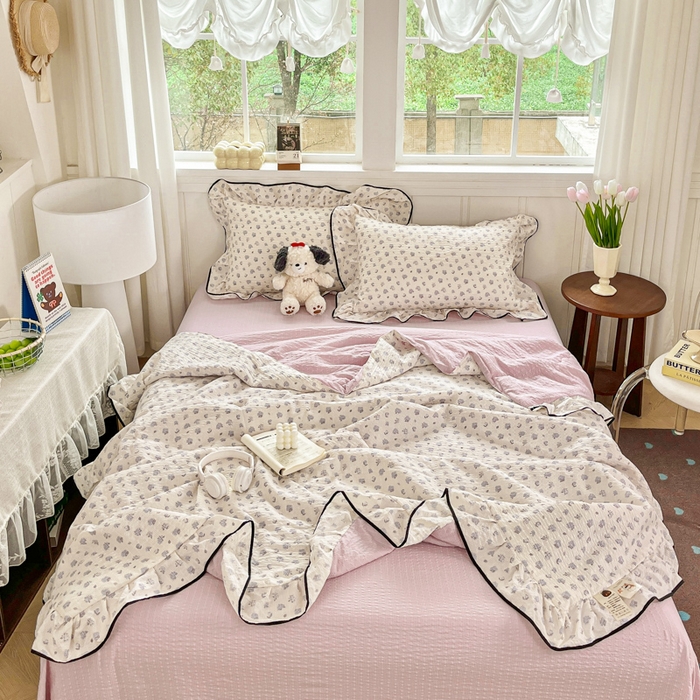 91家纺网 家纺一手货源 找家纺 利禾家纺 2026新款法式花边泡芙纱夏被四件套 香雪