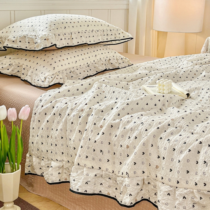 91家纺网 家纺一手货源 找家纺 利禾家纺 2026新款法式花边泡芙纱夏被四件套 心心相印