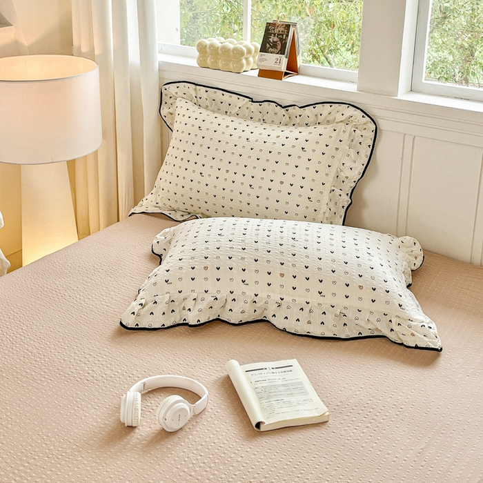 91家纺网 家纺一手货源 找家纺 利禾家纺 2026新款法式花边泡芙纱夏被四件套 心心相印