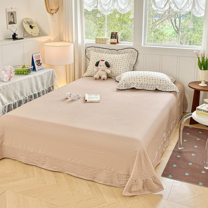 利禾家纺 2026新款法式花边泡芙纱夏被四件套 心心相印