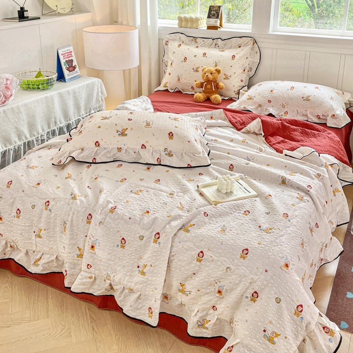 91家纺网 家纺一手货源 找家纺 利禾家纺 2026新款法式花边泡芙纱夏被四件套 星星人