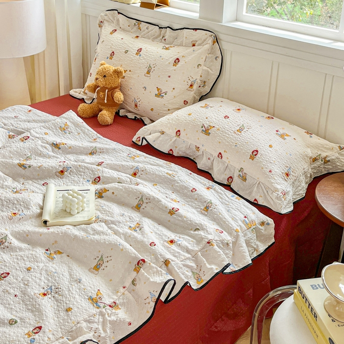 91家纺网 家纺一手货源 找家纺 利禾家纺 2026新款法式花边泡芙纱夏被四件套 星星人