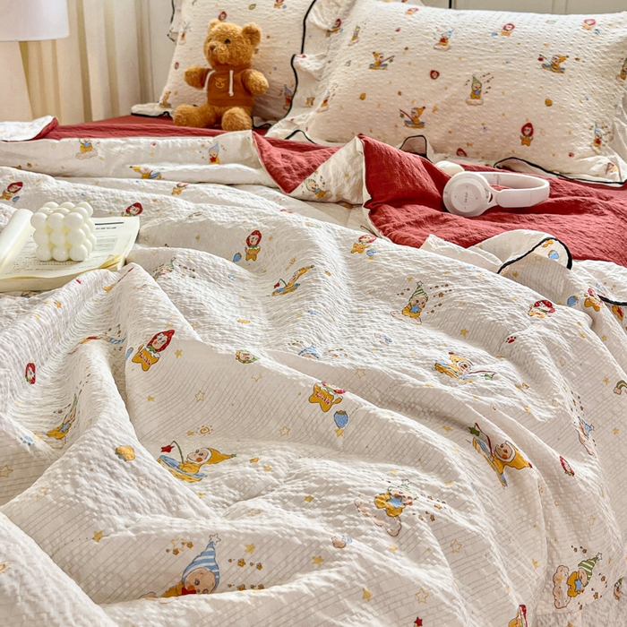 91家纺网 家纺一手货源 找家纺 利禾家纺 2026新款法式花边泡芙纱夏被四件套 星星人