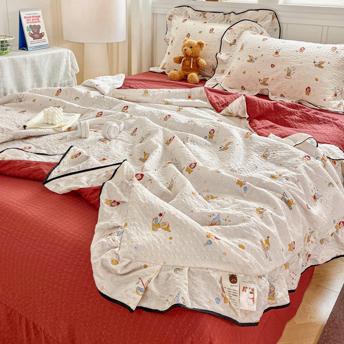 91家纺网 家纺一手货源 找家纺 利禾家纺 2026新款法式花边泡芙纱夏被四件套 星星人