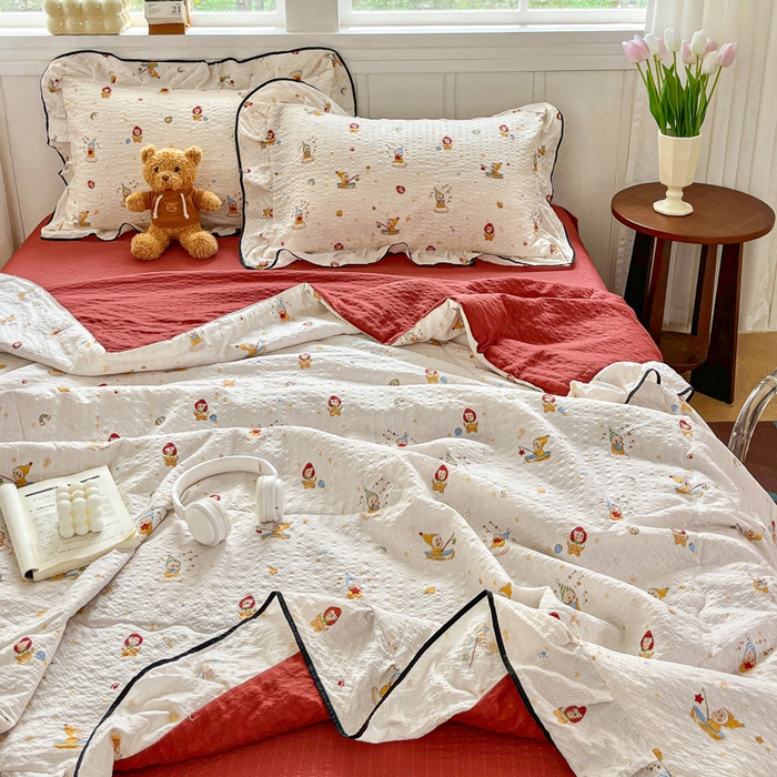 91家纺网 家纺一手货源 找家纺 利禾家纺 2026新款法式花边泡芙纱夏被四件套 星星人