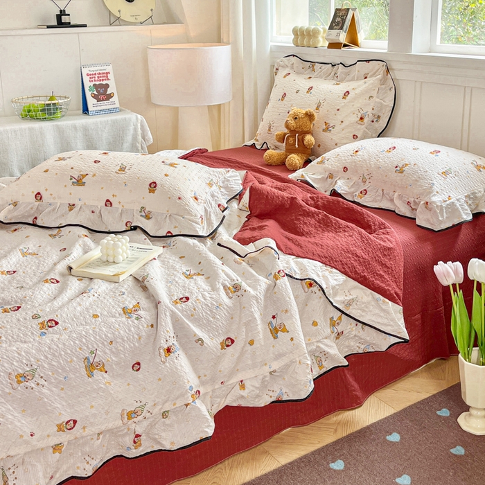 91家纺网 家纺一手货源 找家纺 利禾家纺 2026新款法式花边泡芙纱夏被四件套 星星人