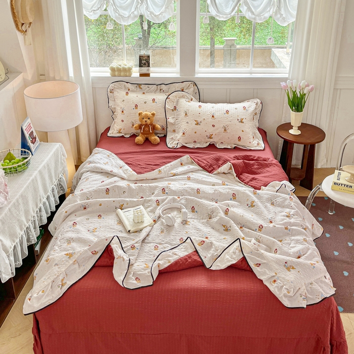 91家纺网 家纺一手货源 找家纺 利禾家纺 2026新款法式花边泡芙纱夏被四件套 星星人