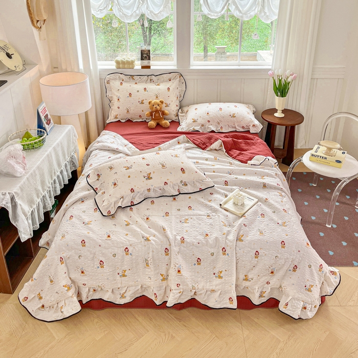 91家纺网 家纺一手货源 找家纺 利禾家纺 2026新款法式花边泡芙纱夏被四件套 星星人