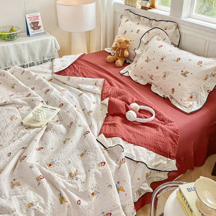 91家纺网 家纺一手货源 找家纺 利禾家纺 2026新款法式花边泡芙纱夏被四件套 星星人