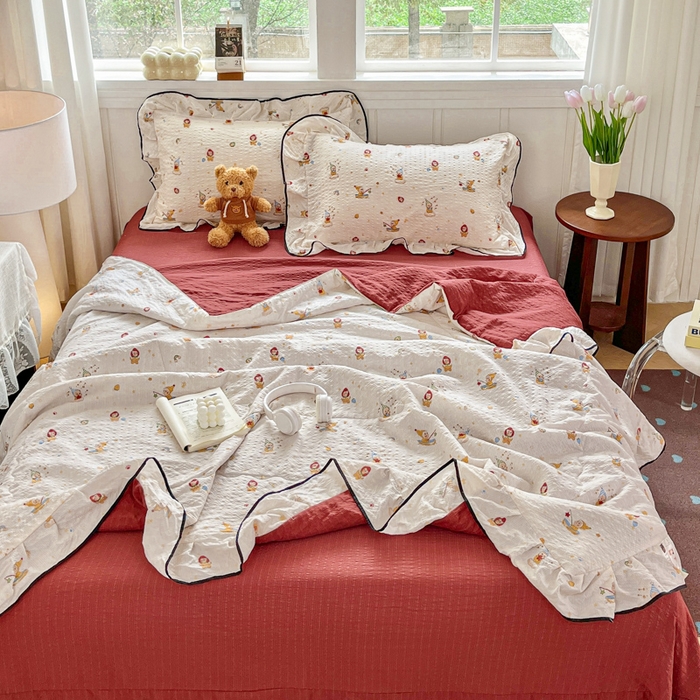 91家纺网 家纺一手货源 找家纺 利禾家纺 2026新款法式花边泡芙纱夏被四件套 星星人