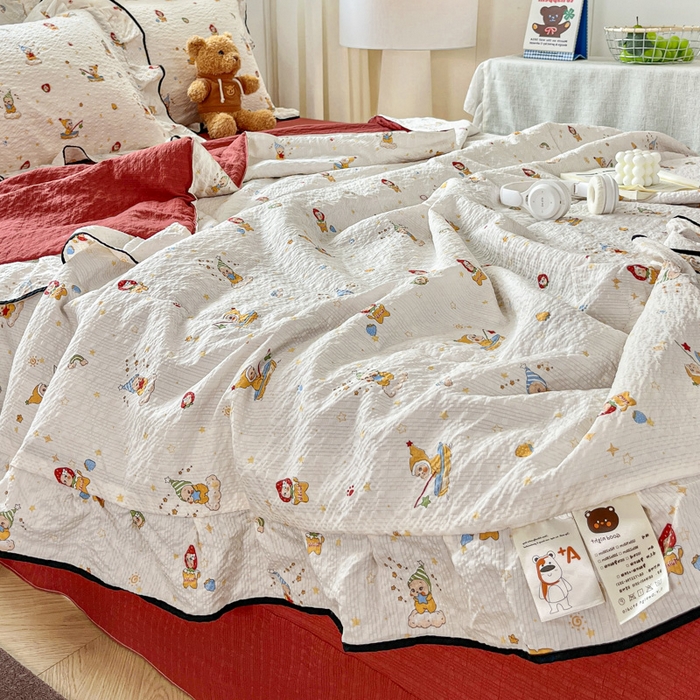 91家纺网 家纺一手货源 找家纺 利禾家纺 2026新款法式花边泡芙纱夏被四件套 星星人