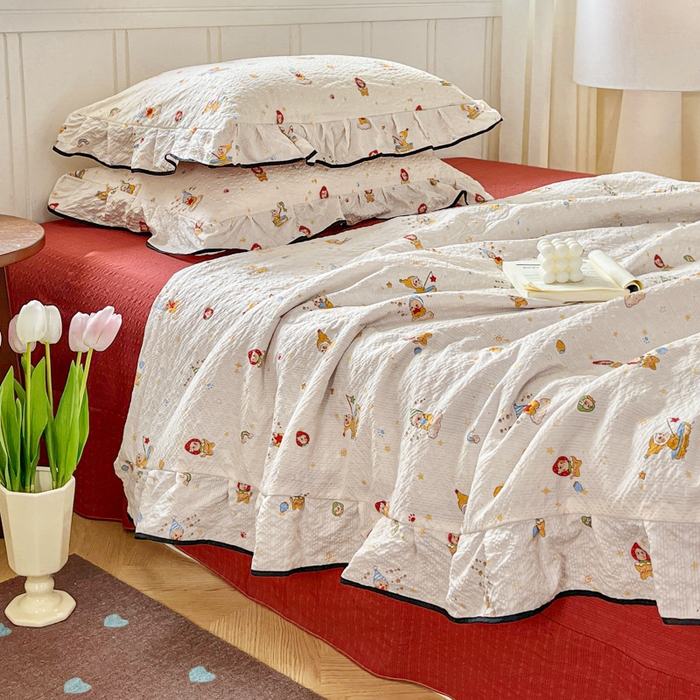 91家纺网 家纺一手货源 找家纺 利禾家纺 2026新款法式花边泡芙纱夏被四件套 星星人