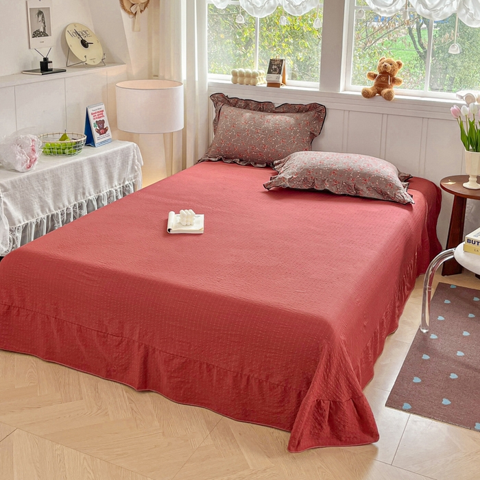 利禾家纺 2026新款法式花边泡芙纱夏被四件套 胭脂